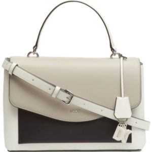DKNY Lex White Black Gray Curved Handle Shoulder Bag Satchel Crossbody Leather
